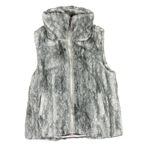 Catherine Malandrino Grey Faux Fur Vest Mock Neck Zip Plush Gilet Soft Sz S/P